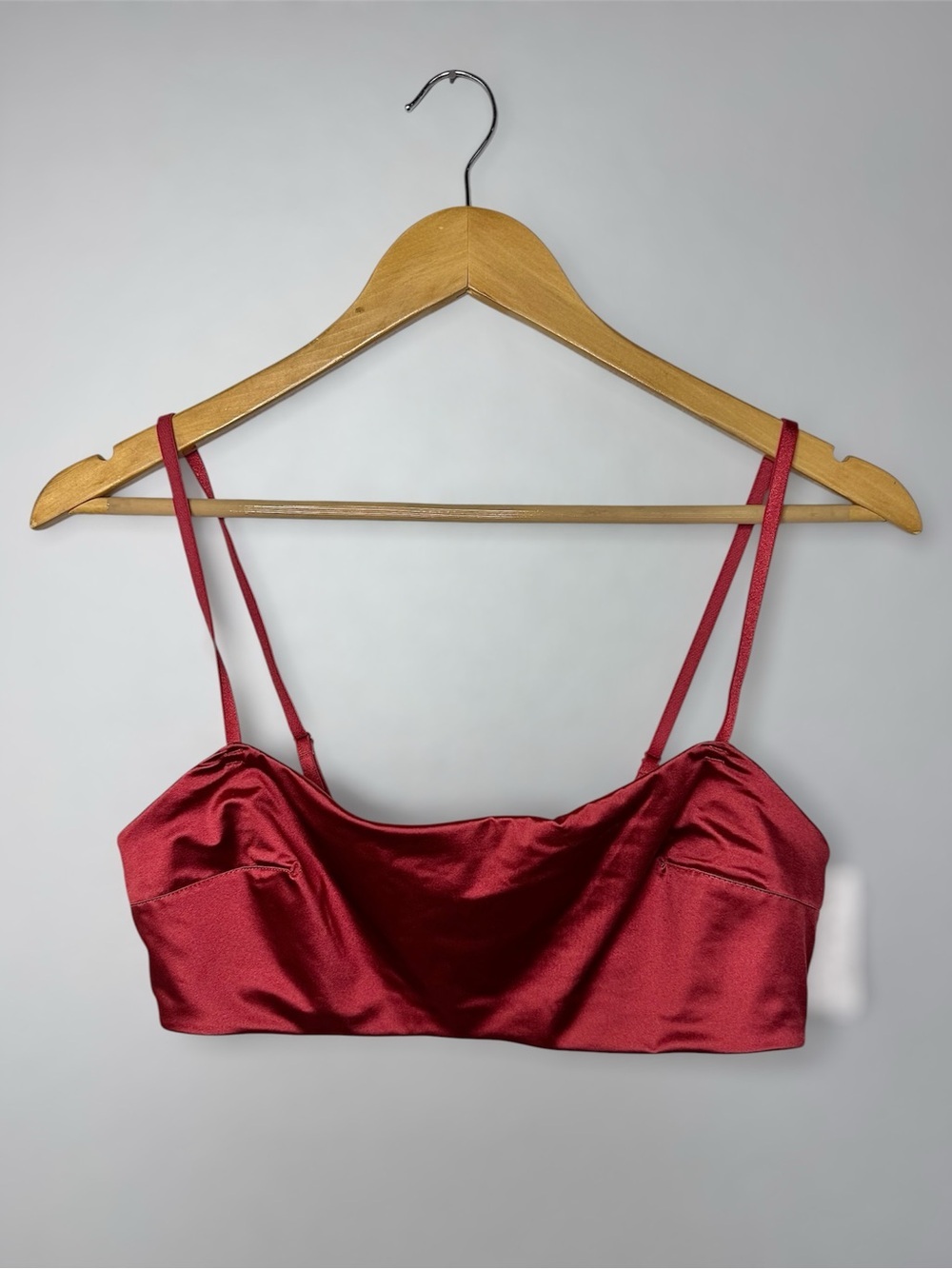 New Auden Women's Satin Bralette - Red Satin Unlined Scoop-Neck Bralette Large